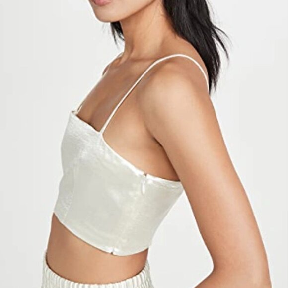 Cinq A Sept Textured Satin Crop Top In Gardenia White - Picture 3 of 10